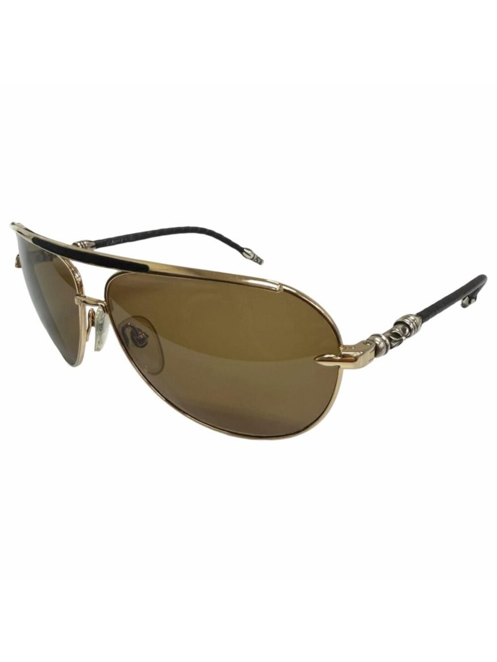 Chrome Hearts Vintage Muncher Leather Two Bridge Teardrop Sunglasses Gold Black